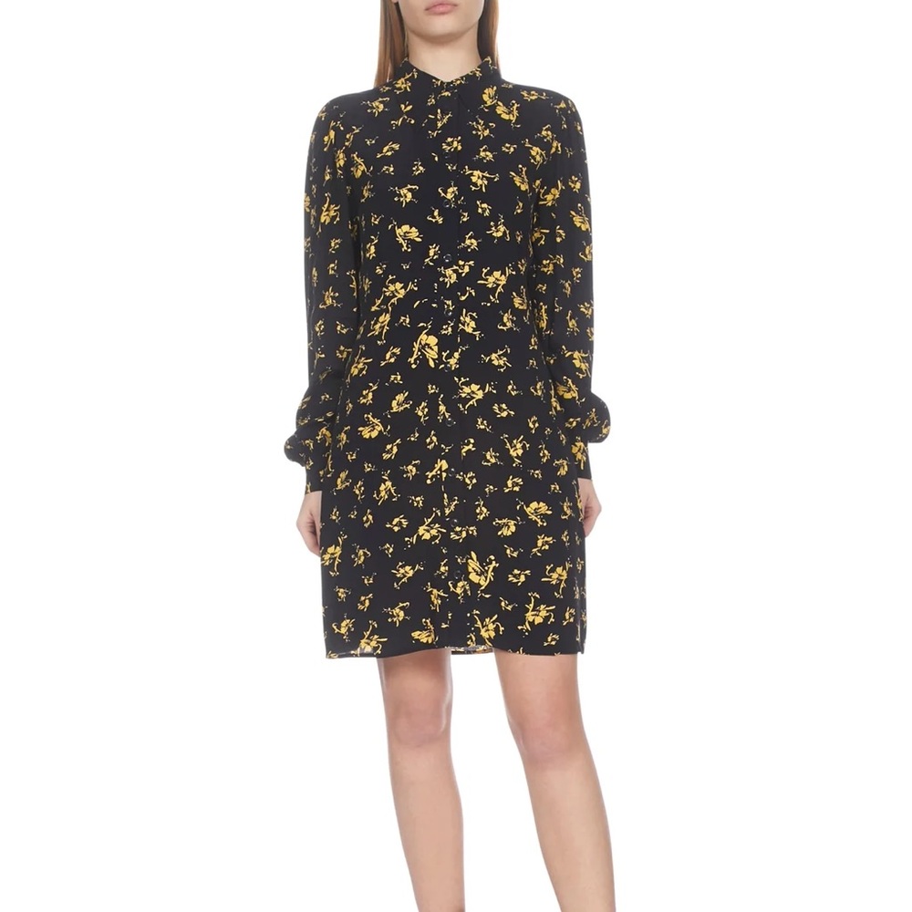 GANNI Printed Crepe Long Sleeve Shirtdress